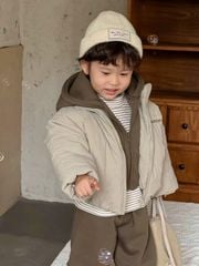 88263 - Set 3ct áo nỉ+quần nỉ+khoác phao phối mũ nỉ cho bé size 80-120