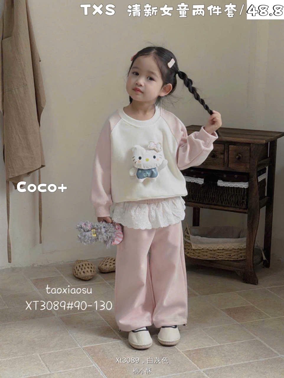 X3089 - Bộ nỉ QC Hello Kitty nhiều màu cho bé gái size 90-130