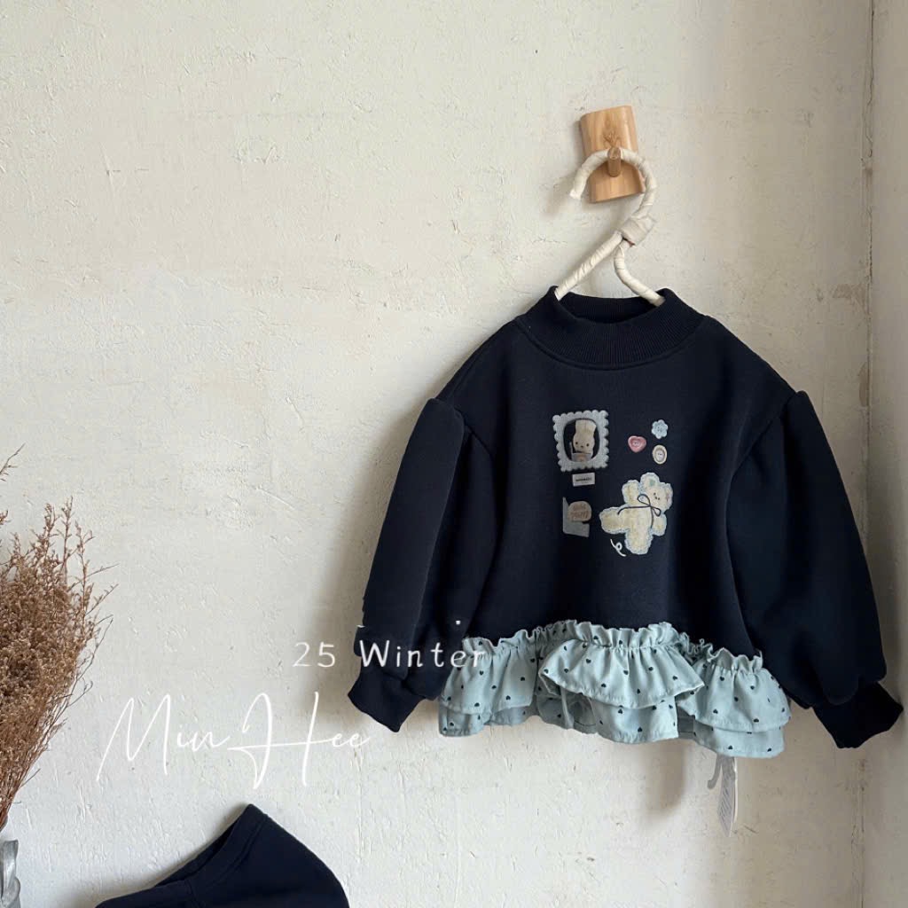 5362 - Áo nỉ lót nỉ màu navy phối gấu bi xanh bé gái size 90-130