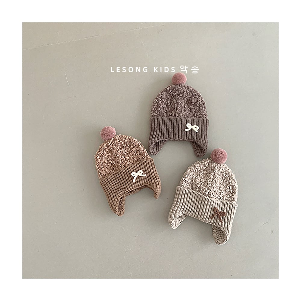 Mũ len trùm tai đính nơ nhiều màu cho bé size 1-4y