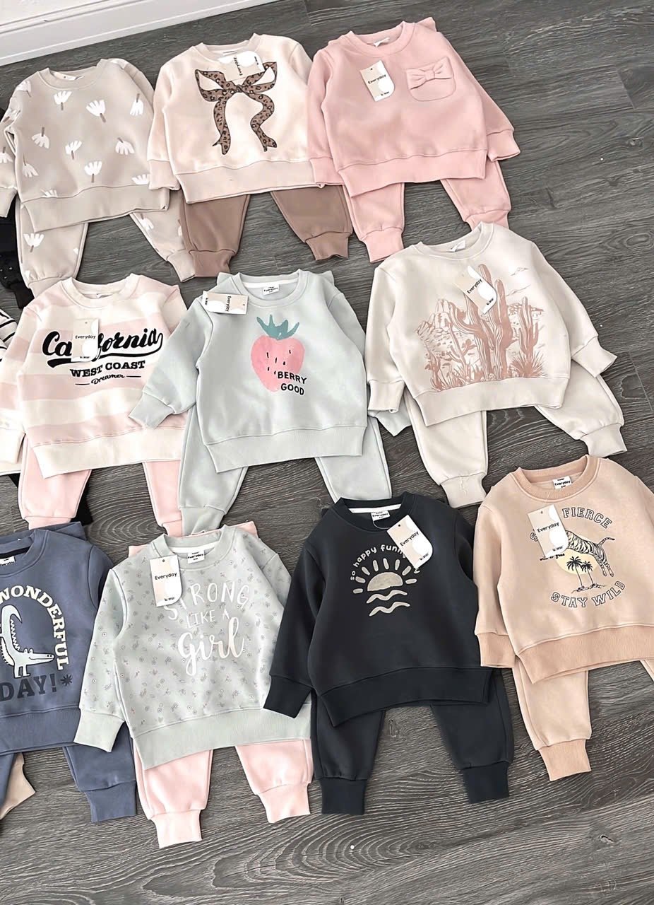 BBG21 - Bộ nỉ bông Minene nhiều màu cho bé size 2-6y