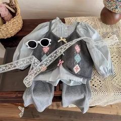 Set 3ct áo gile len + sơ mi xanh + quần loe size 90-130