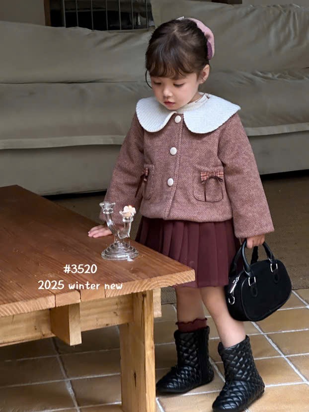 S3520 - Set 3ct QC dạ 2 màu hồng/be cho bé size 90-130