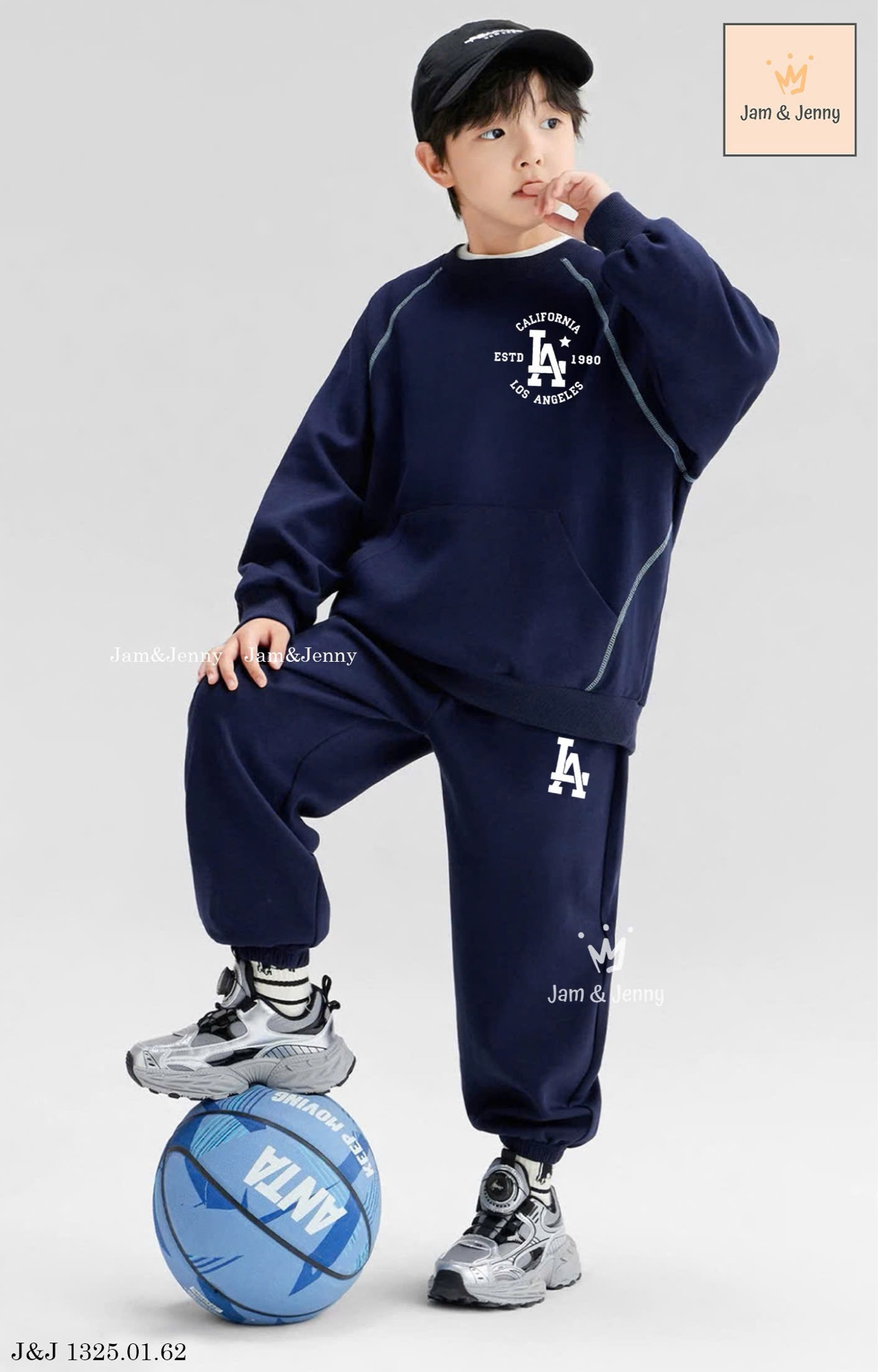 JJ 1325 - Bộ nỉ da cá Jam & Jenny 2 màu ghi/navy cho bé size 2-12y