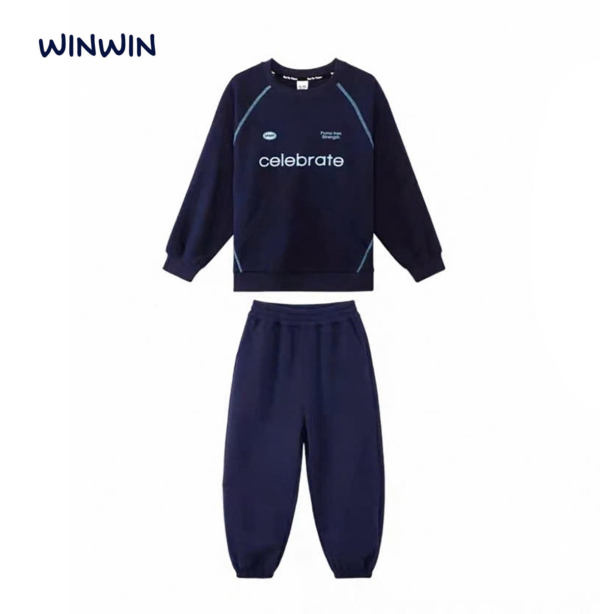 Bộ nỉ da cá Win Win Celebrate 2 màu ghi/navy bé trai size 9-14y