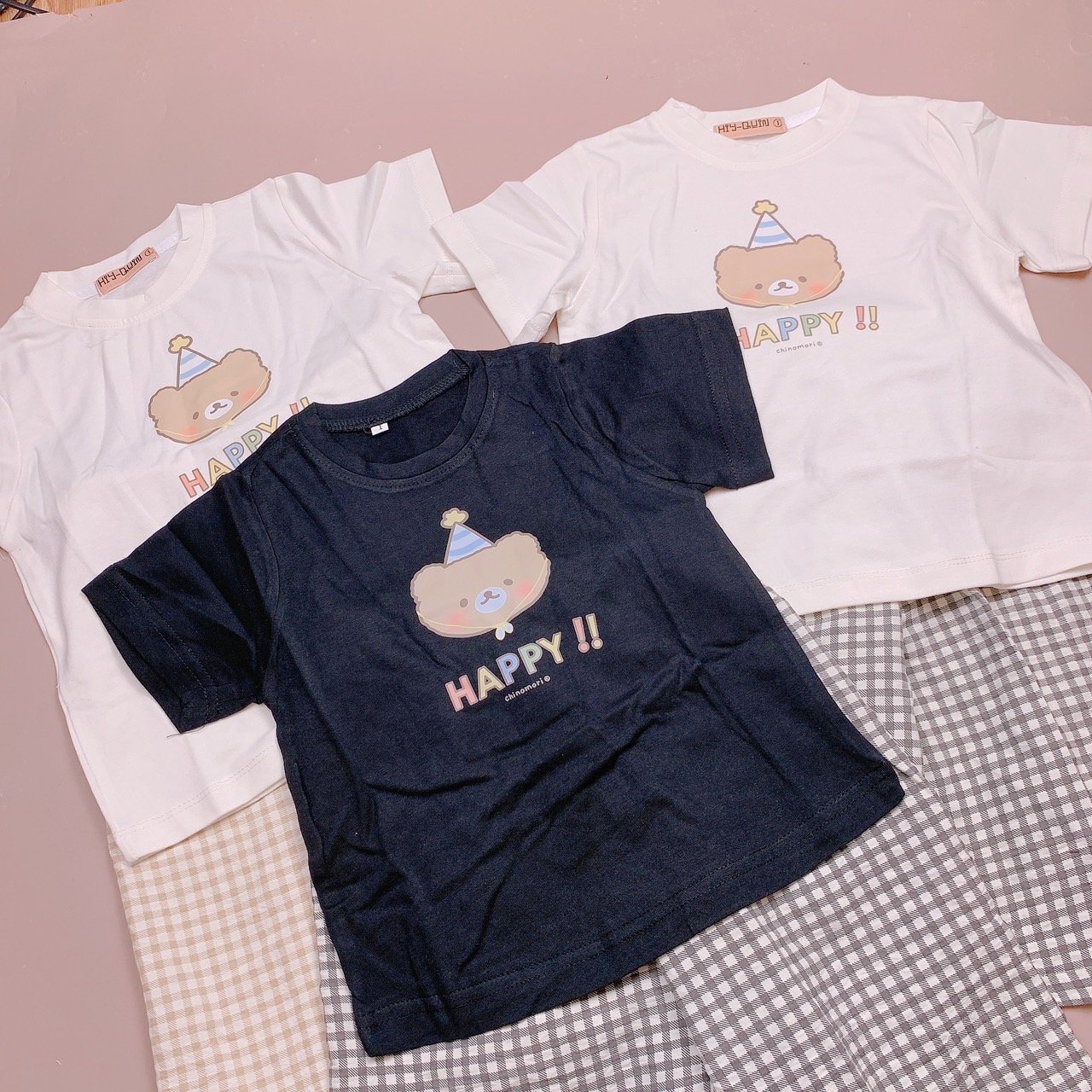 Bộ Hiy - Quin áo cotton hình vịt / gấu + quần kẻ caro nhiều màu size 2-6y