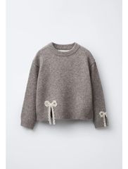 Áo len ZR màu nâu be nơ ren dòng Đại cho bé size 11-12y / 13-14y