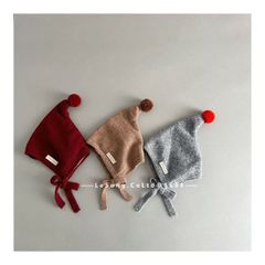 Mũ len chóp nhọn đính cục bông nhiều màu cho bé size 6m-4y