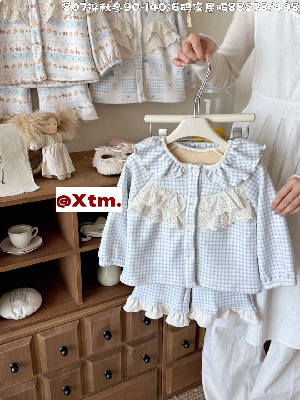 88278 - Bộ pyjama dày đại hàn LNX bèo ren ngực nhiều mẫu BG size 90 - 140