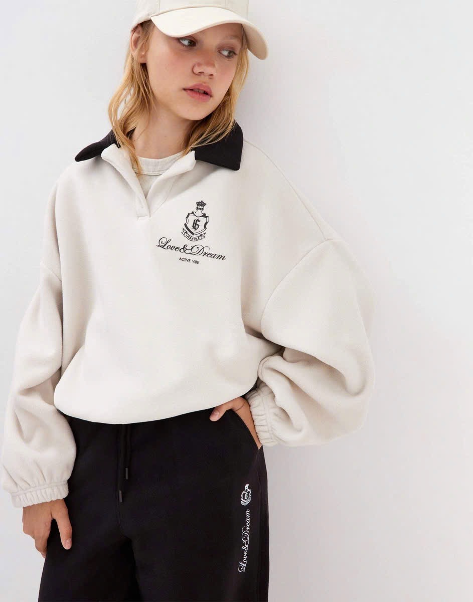 Áo nỉ bông cổ bẻ GGJJ dư xịn 2 màu cho bé size 6-14y