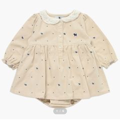 Body váy nhung BD xuất Hàn màu be cún in tràn bé gái size 73-90