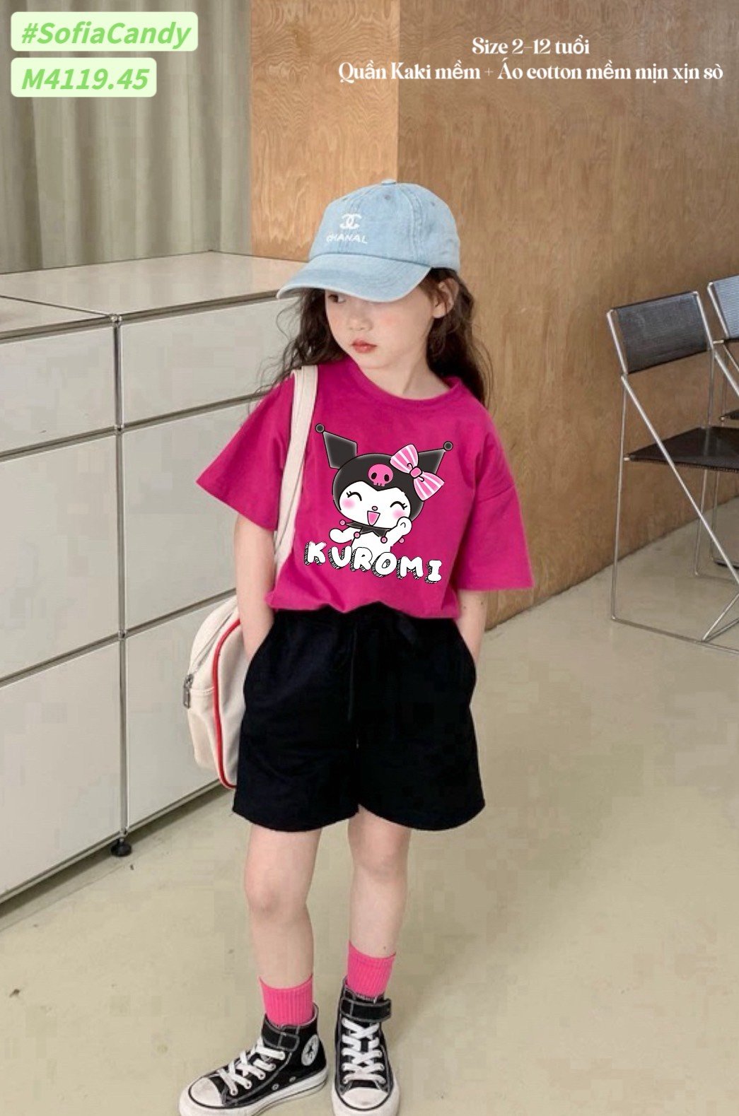 M4119.45 - Set bộ Mia Kids Kuromi hồng phối quần kaki size 2-12y