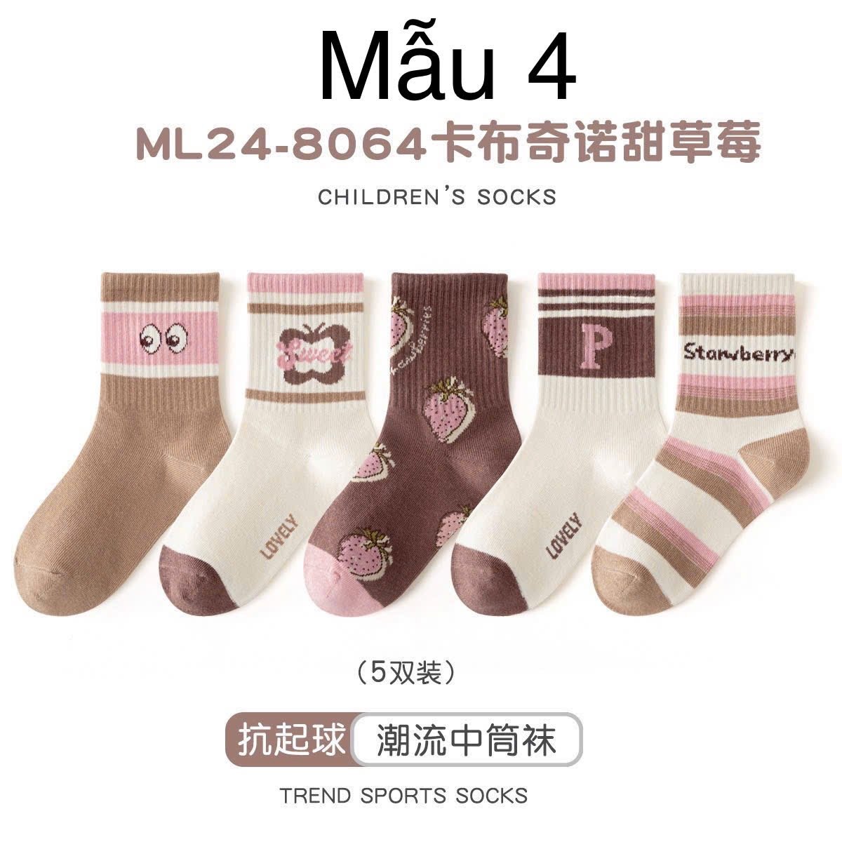 2024 - Set 5 tất Minliu Kids Socks nhiều hình Bé Gái size S - XL ( 2 - 15y )