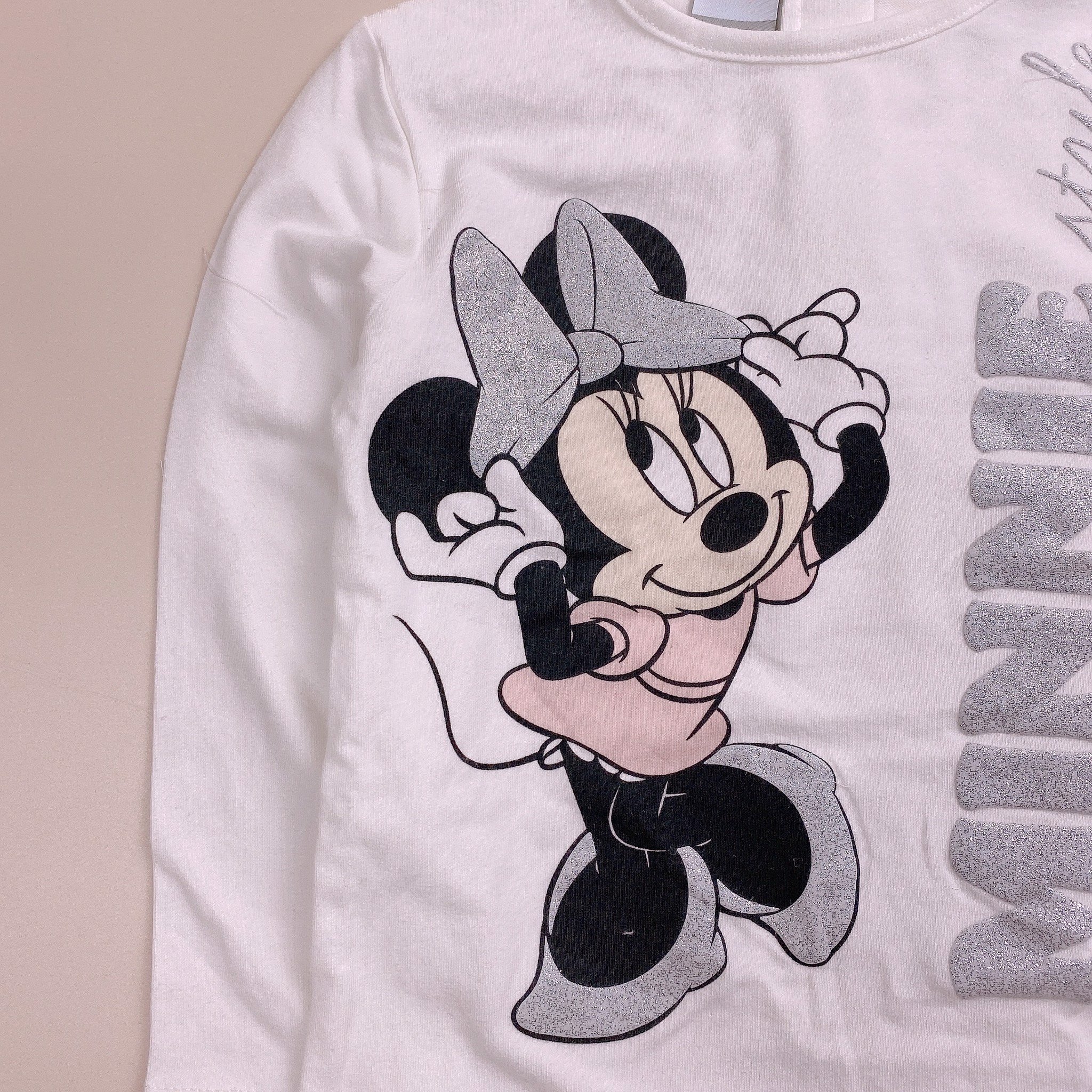Áo cotton Disney Minnie Mouse Prenatal - màu trắng Minnie nơ nhũ bạc bèo lệch