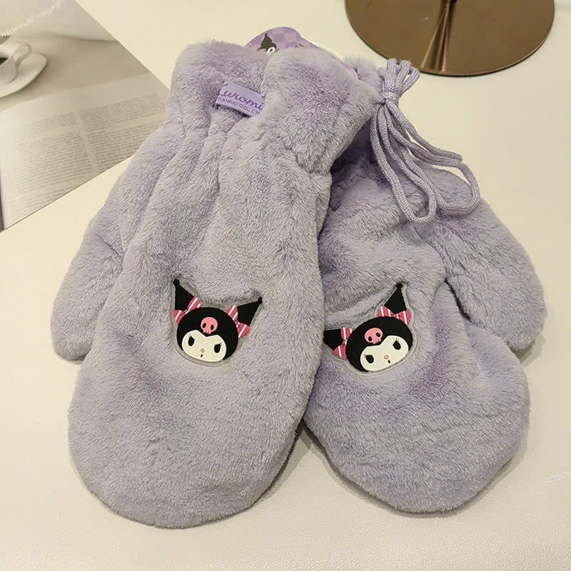 Găng tay lông chụp ngón hoạ tiết Kuromi, Melody, Cinnamoroll bé gái dòng đại size 8-14y