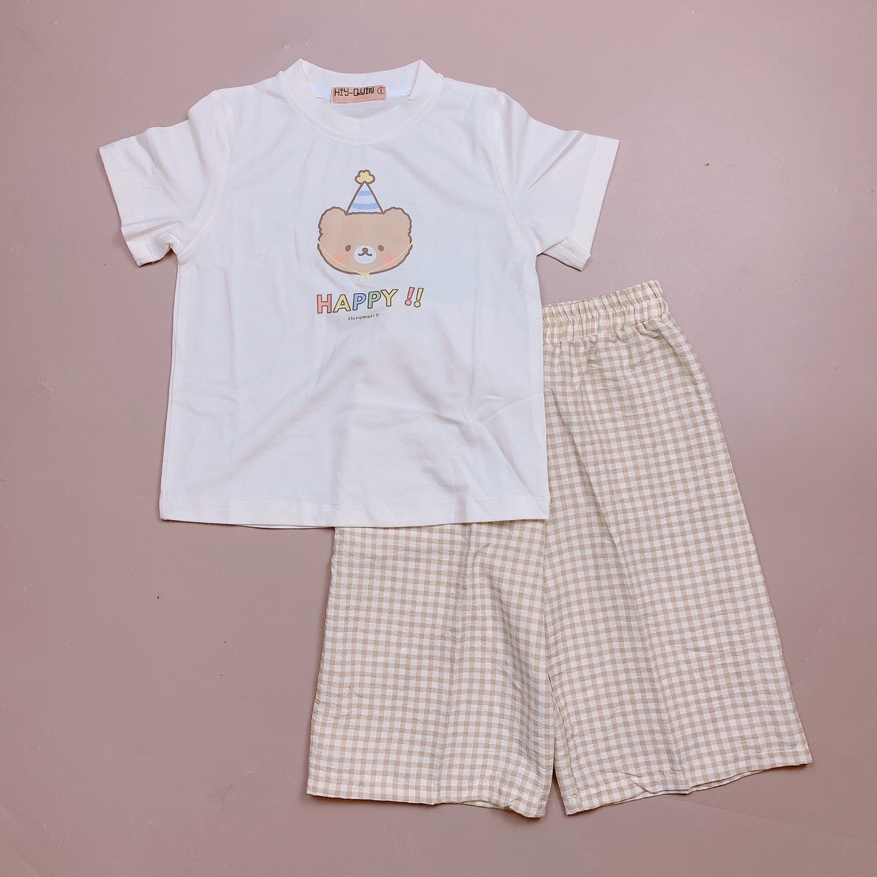 Bộ Hiy - Quin áo cotton hình vịt / gấu + quần kẻ caro nhiều màu size 2-6y