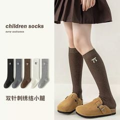Tất cao cổ thêu nơ nhiều màu cho bé size 3-12y