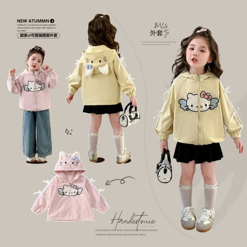 U269052 - Áo khoác gió Uceekids màu vàng kitty đính nơ bé gái size 90-130