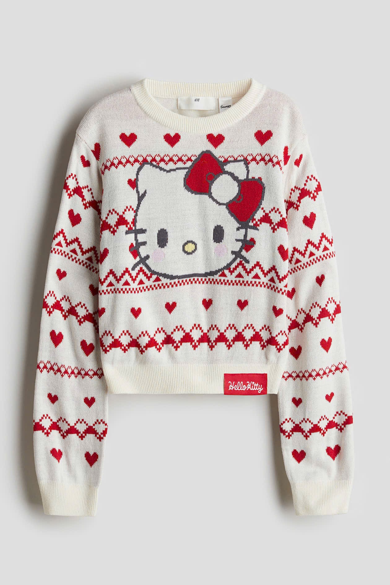 Áo len H M màu kem đỏ kitty bé gái size 8-14y