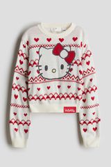 Áo len H M màu kem đỏ kitty bé gái size 8-14y