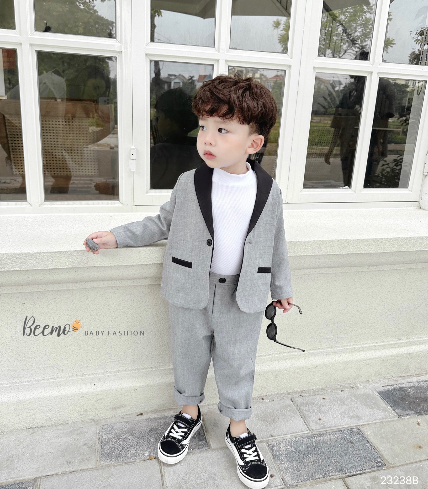Bộ vest Beemo phối cổ phối viền túi đen 2 màu size 80 - 130
