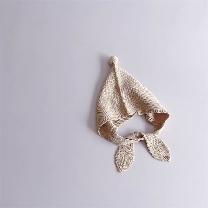 Mũ len chóp trơn màu đính quả buộc dây bản to 3 màu BTBG ( Free size 3 - 6y )