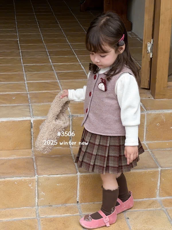 S3506 - Set 3ct QC gile dạ thỏ màu đỏ cho bé size 90-130