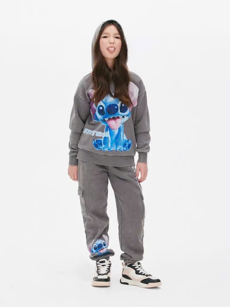 BBG23 - Bộ nỉ bông Disney dòng Đại màu ghi khói Stitch cho bé gái size 7 - 15y