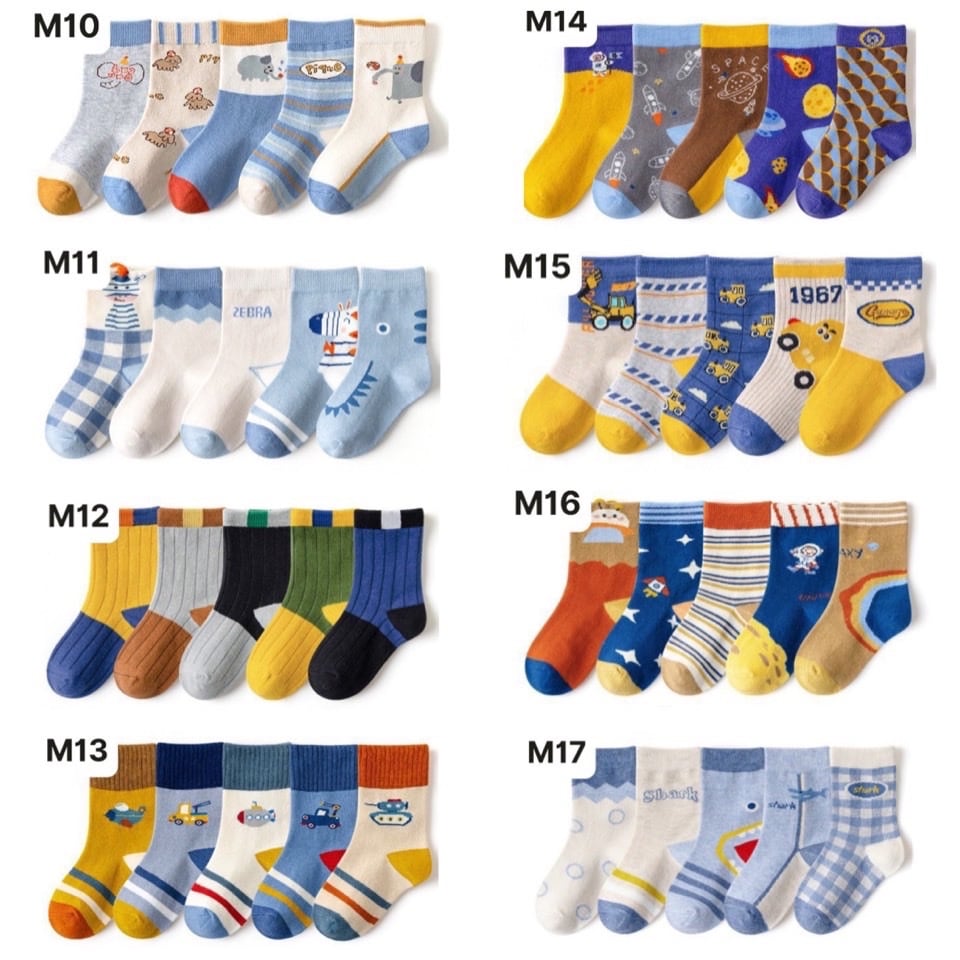 Set 5 tất Kids Socks 17 màu Bé Trai