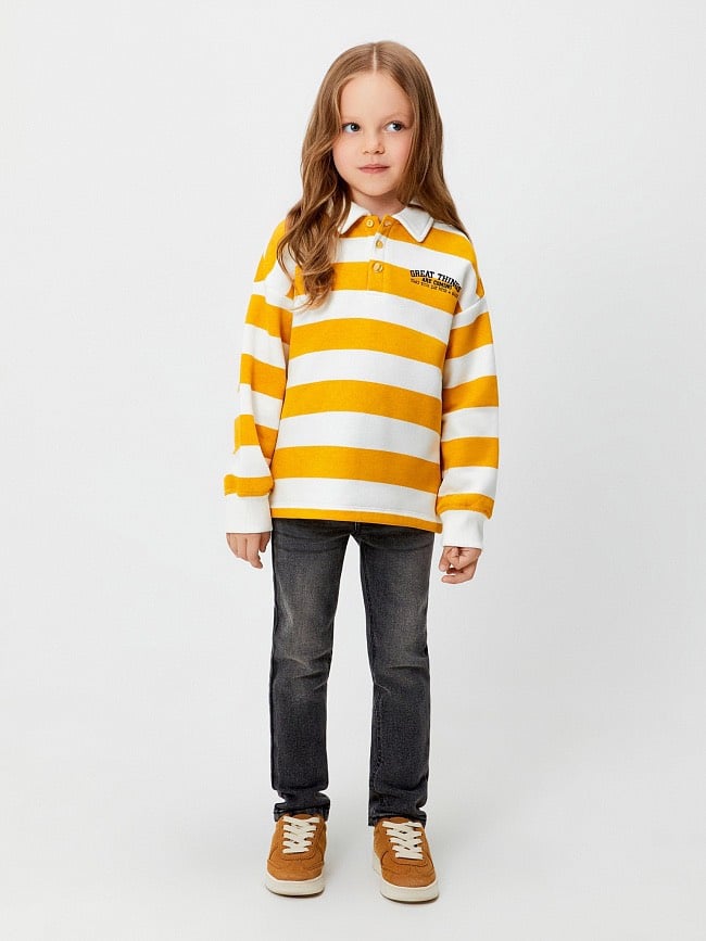 Áo nỉ bông polo 2 màu kẻ vàng trắng / kẻ hồng trắng size 98 - 158