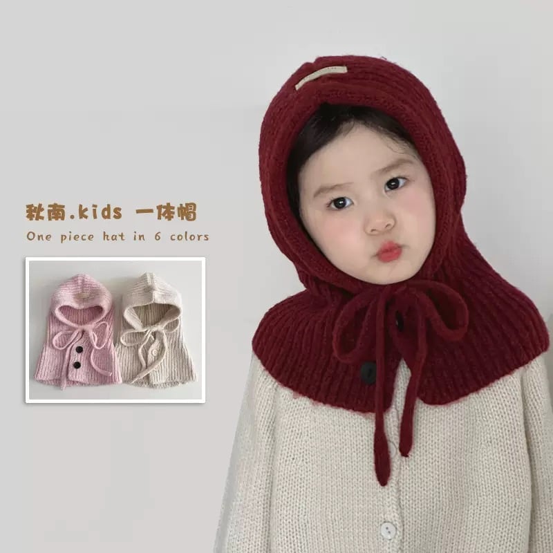 Mũ len liền khăn cài khuy nhiều màu cho bé size 3-8y
