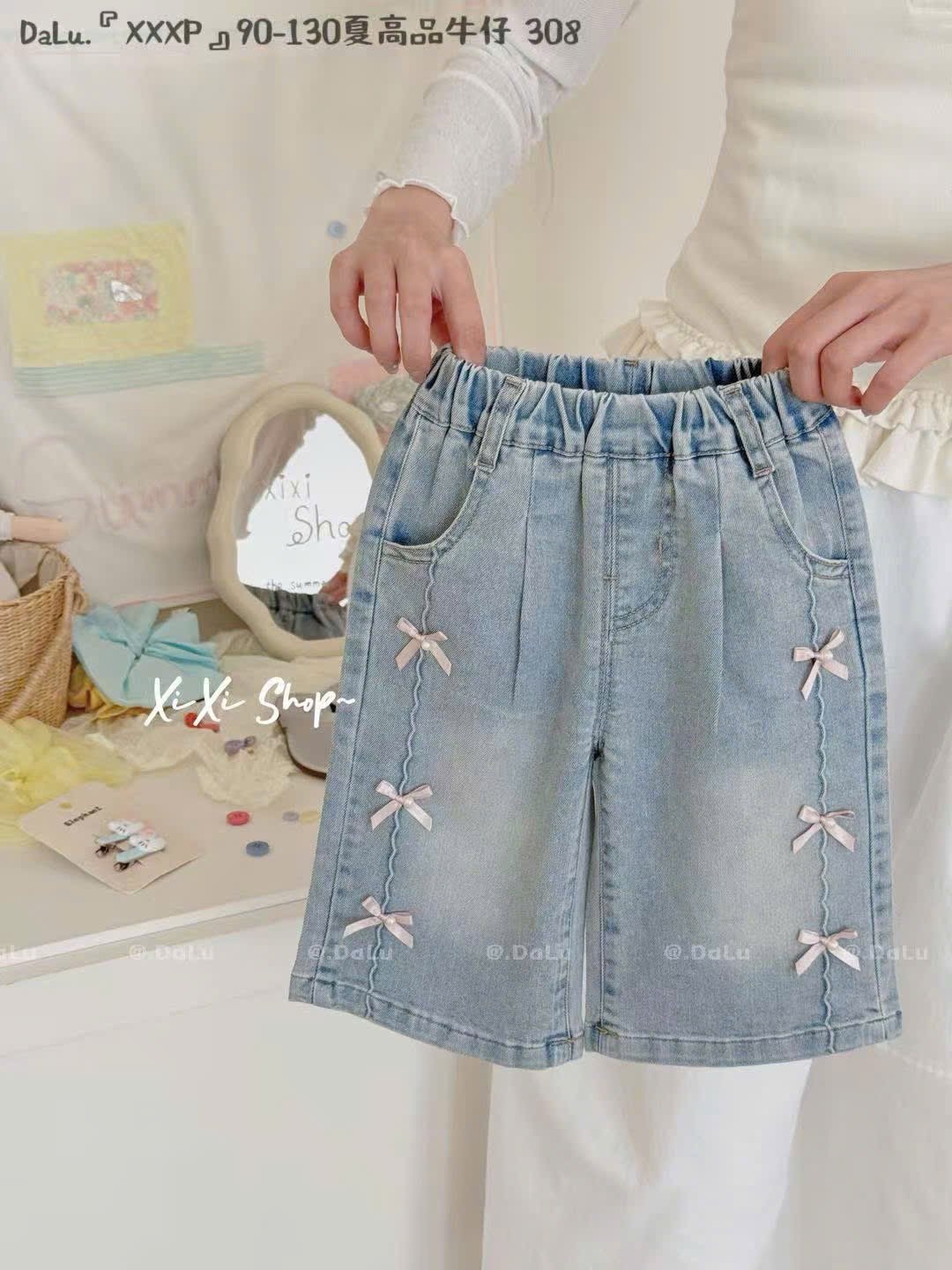 Quần jean mềm QC dáng lửng nhiều màu cho bé gái size 90-130