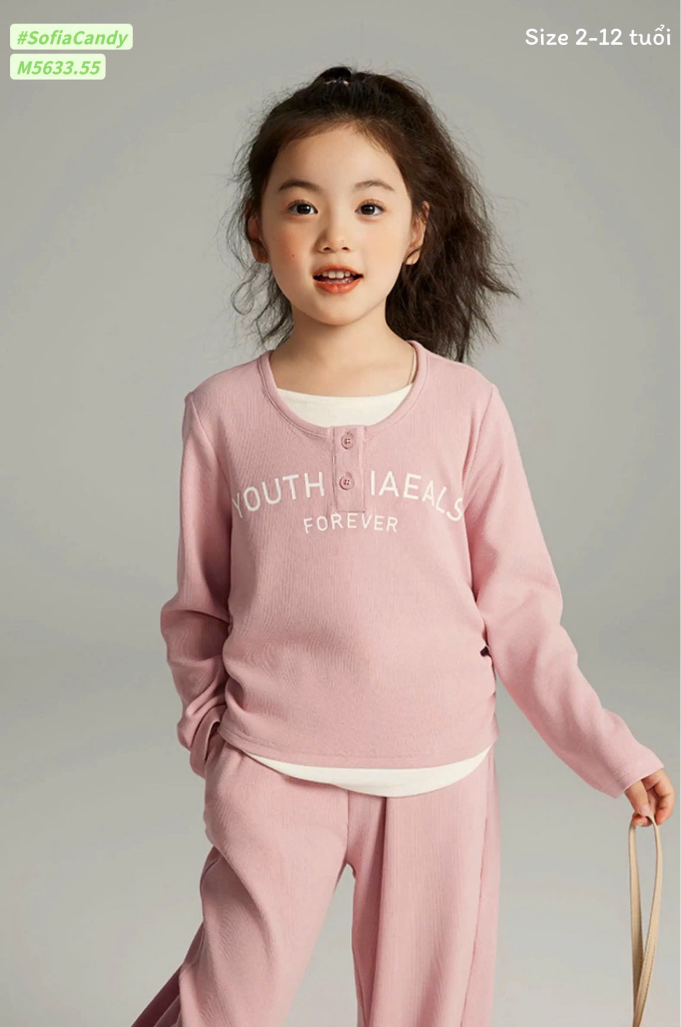 M5633 - Bộ Miakids thun tăm 2 màu cho bé gái size 2-12y