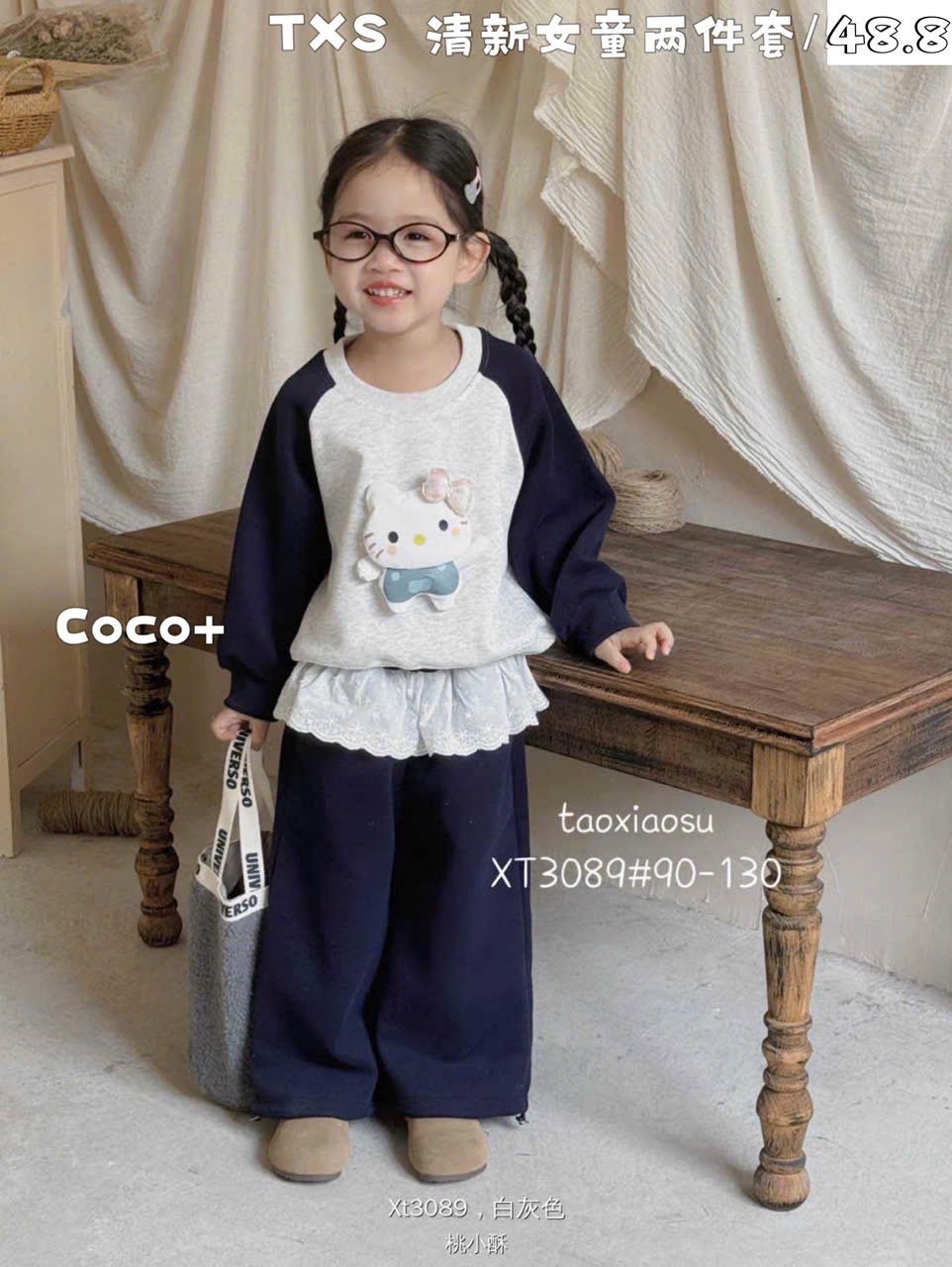 X3089 - Bộ nỉ QC Hello Kitty nhiều màu cho bé gái size 90-130