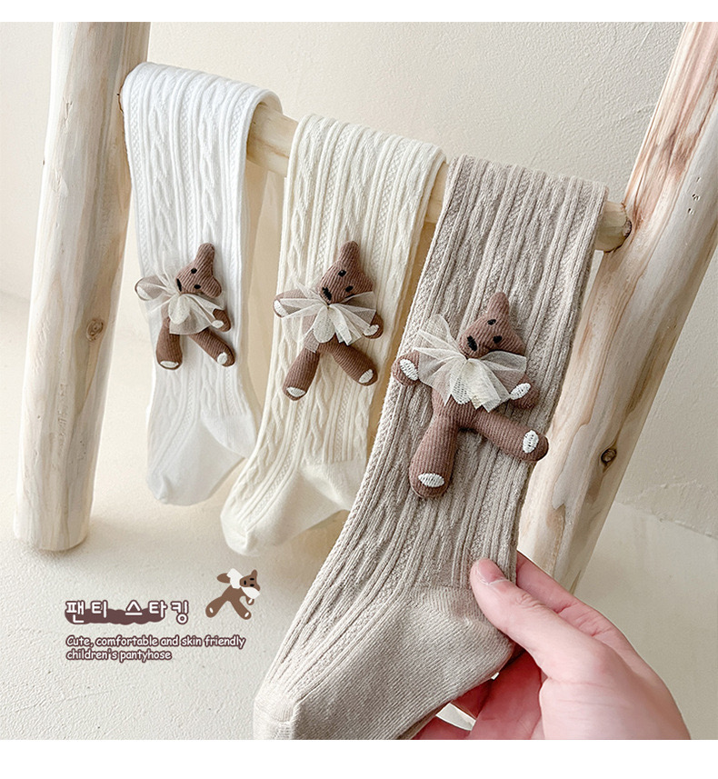 Quần tất len đính gấu 1 bên nhiều màu cho bé size 70-140