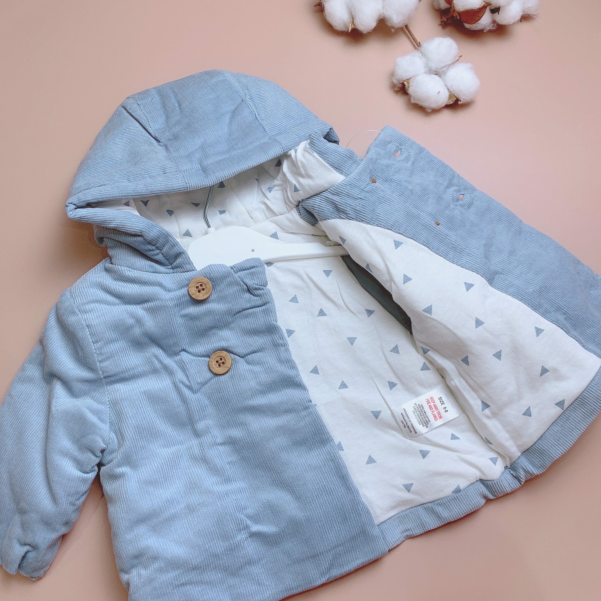 Áo khoác Matalan nhung tăm xanh lót cotton họa tiết tam giác