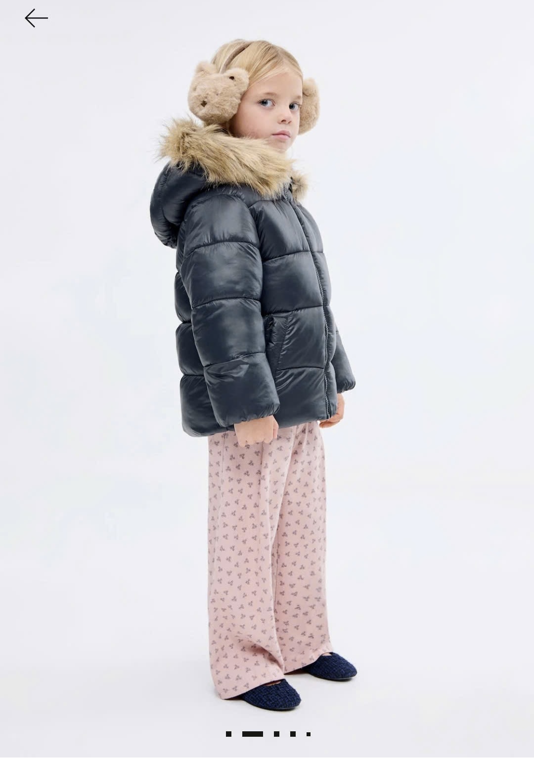 Áo khoác phao lông vũ MNG màu xanh tím than mũ lông size 1-6y