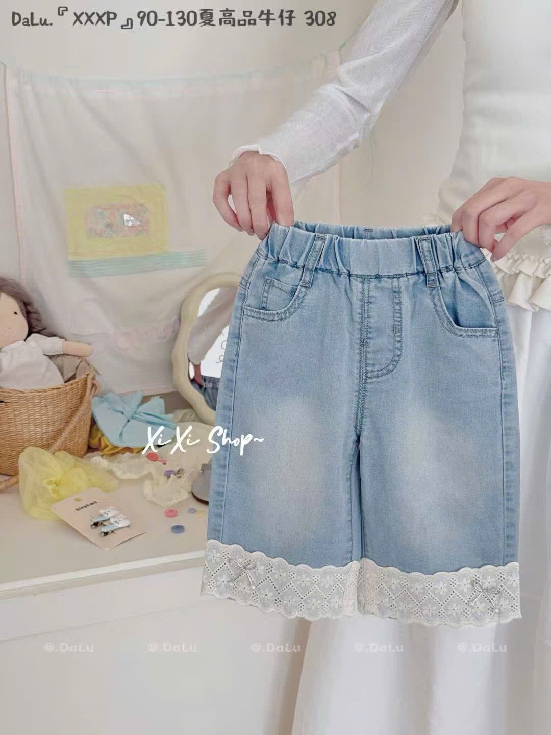 Quần jean mềm QC dáng lửng nhiều màu cho bé gái size 90-130