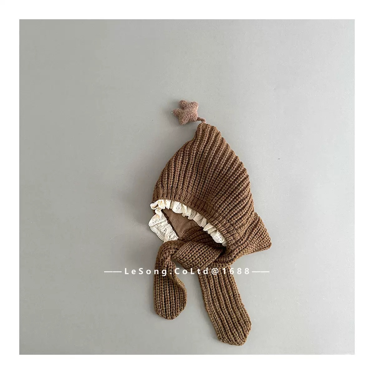 Mũ len chóp đính ngôi sao viền bèo liền khăn nhiều màu cho bé size 2-5y