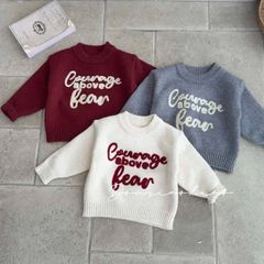 9938 - Áo len màu kem chữ đỏ Courage cho bé size 90-130