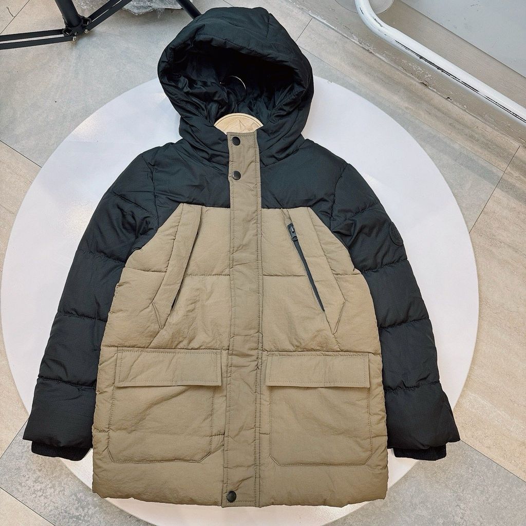 AKBT37 - Áo khoác phao dáng dài 2 màu đen ghi / đen nâu size 2 - 15y