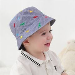 Mũ vải vành Miller màu xanh jean thêu khủng long