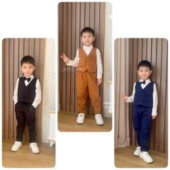 Set 4ct sơ mi + nơ + gile + quần June 3 màu 1-7y BT