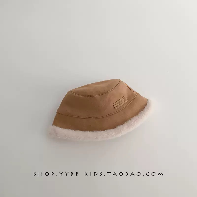 Mũ vành tròn da lộn viền lông nhiều màu cho bé size 6m-2y