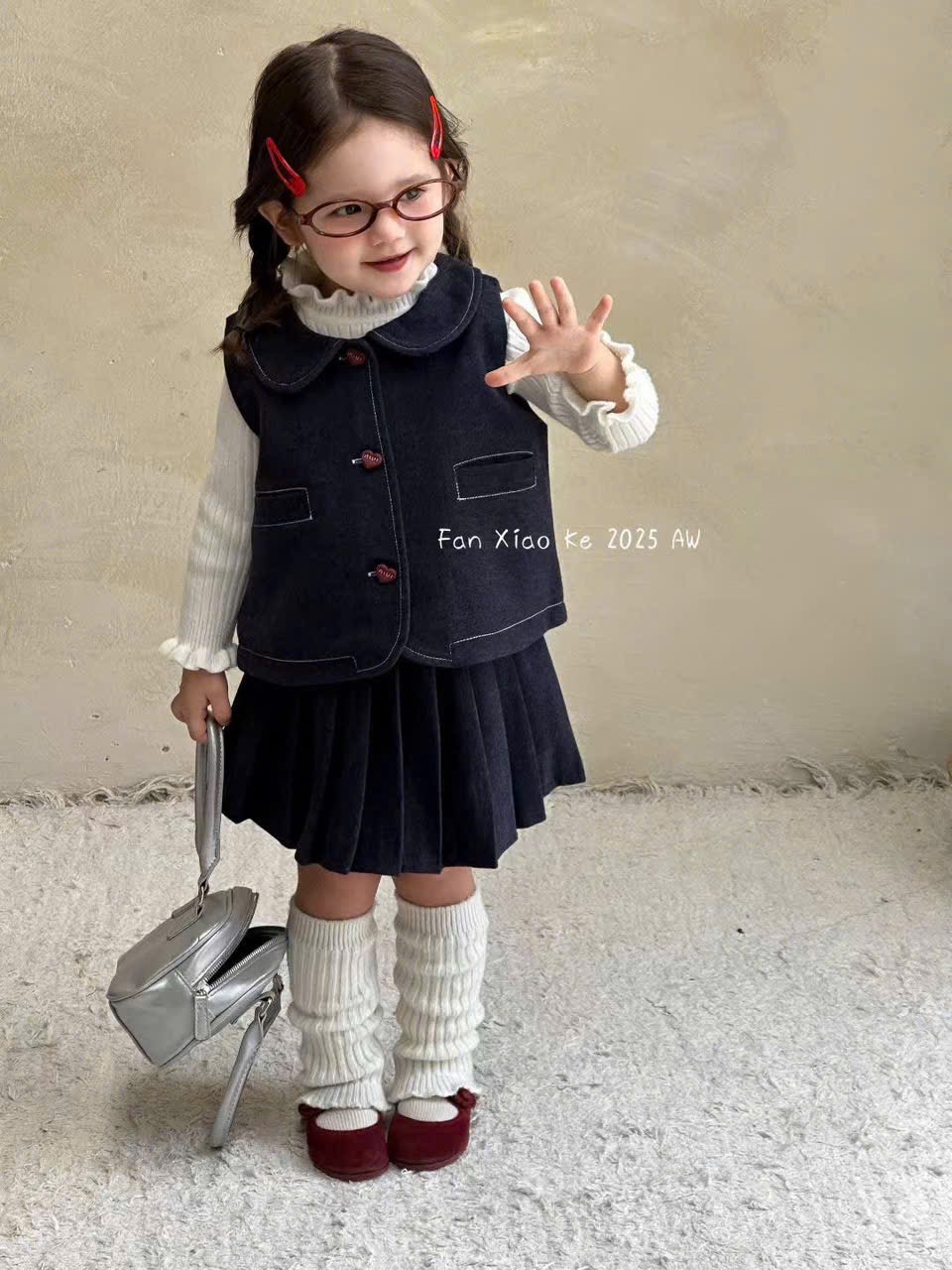 F25101 - Set 3ct QC Fanxiaoke dạ màu navy bé gái size 80-120