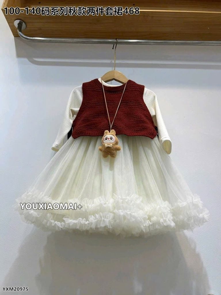 468 - Set váy công chúa QC + gile len cho bé gái size 100-140