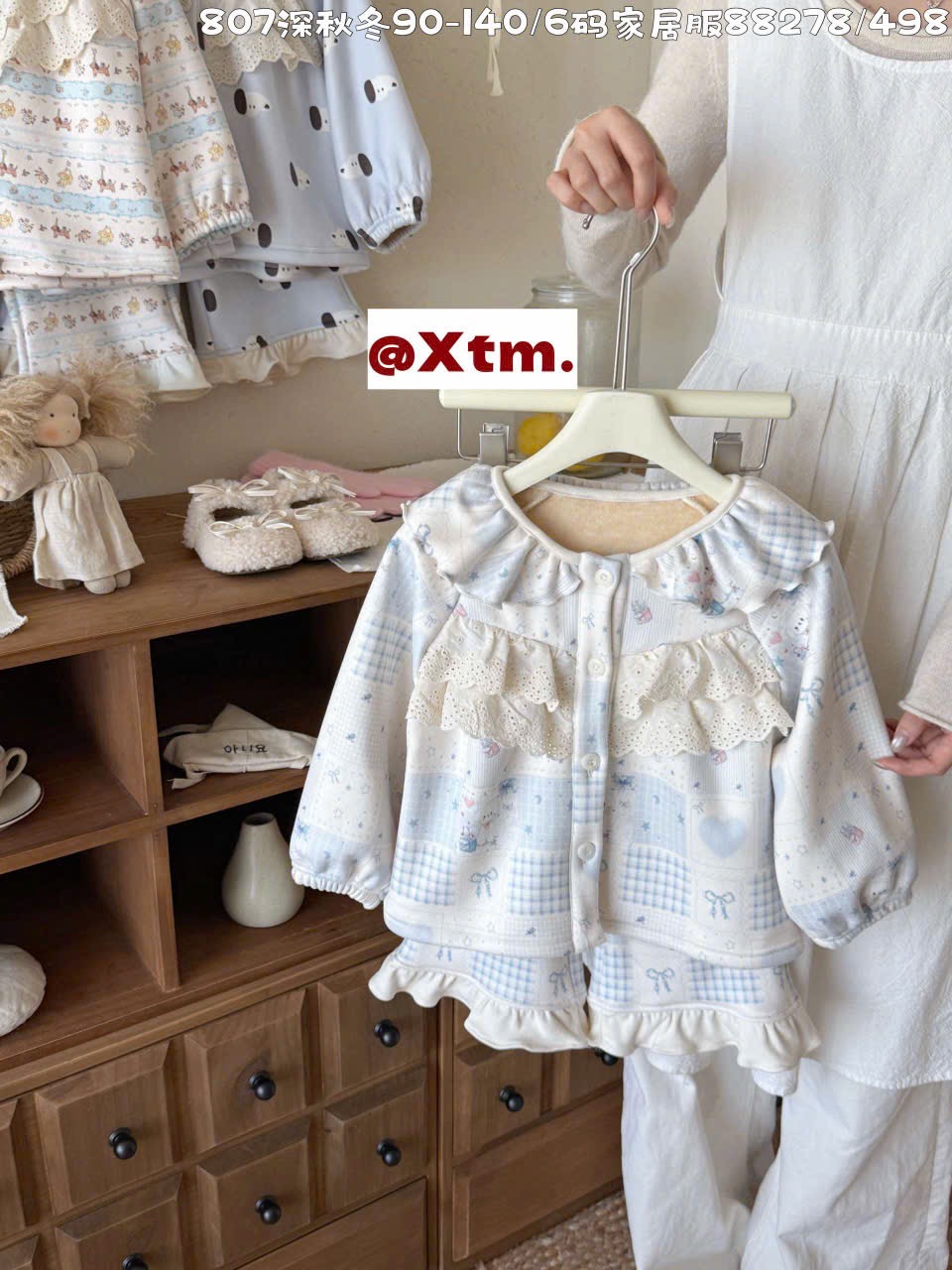 88278 - Bộ pyjama dày đại hàn LNX bèo ren ngực nhiều mẫu BG size 90 - 140