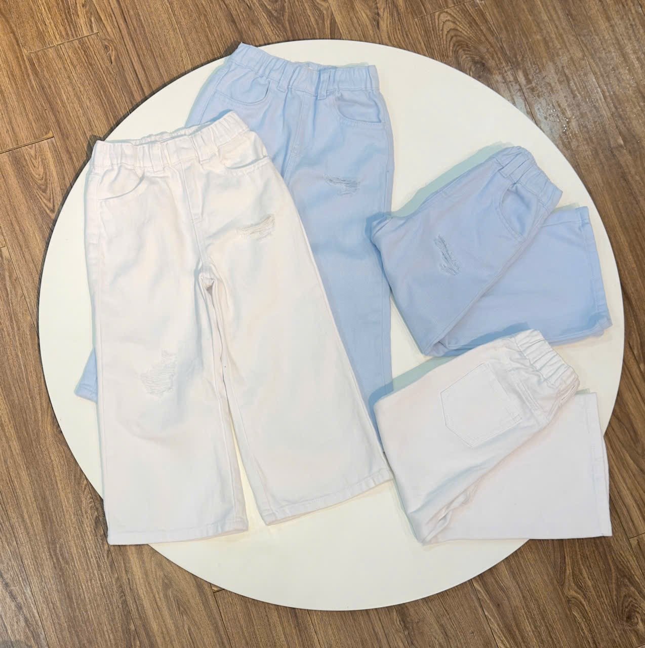 Quần jean rách mềm ống suông GGJJ dư xịn 2 màu xanh/trắng bé gái size 1-8y