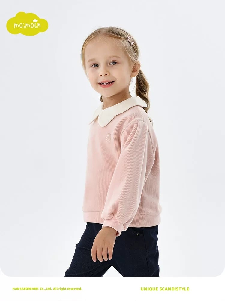 ABG24 - Áo nỉ nhung MM màu hồng cổ trắng cho bé gái size 80-120