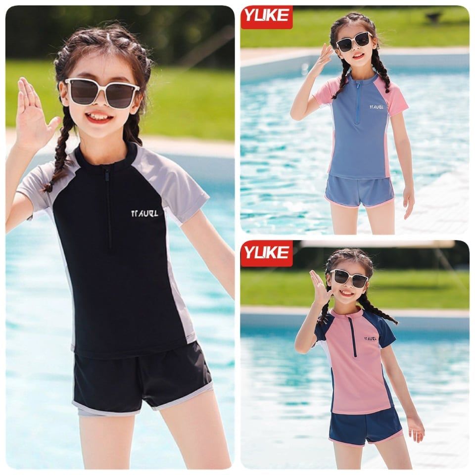 2198 - Bộ bơi rời cộc tay Yuke 3 màu phối tay in chữ ngực size XL - 6XL